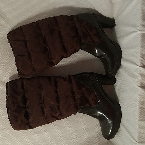 coach boots winter fall water proof quilted women's sz 8 1/2 B brown rain boot - Picture 4 of 15